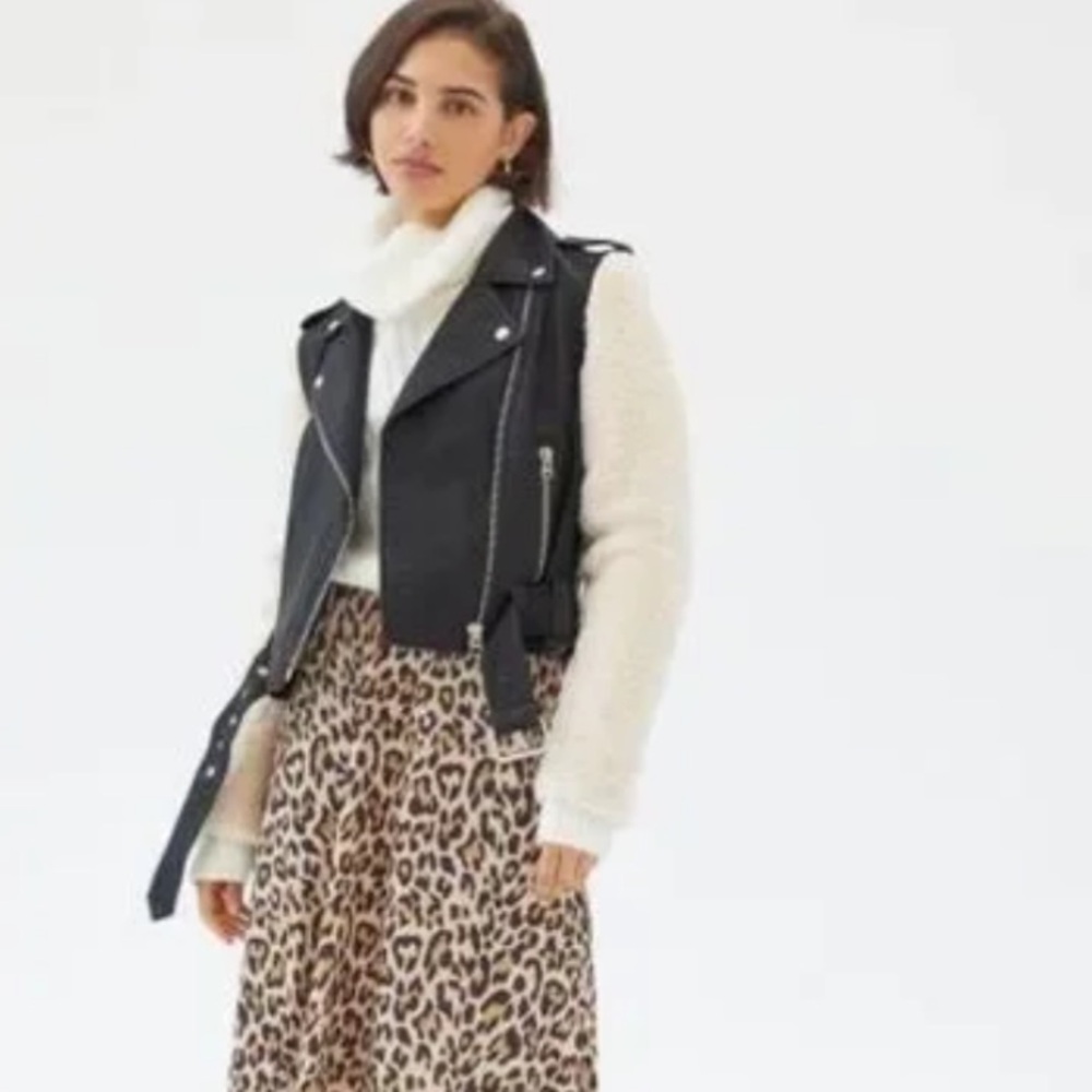 Pistola Anita Moto Faux Leather Shearling Black Beige Jacket XS